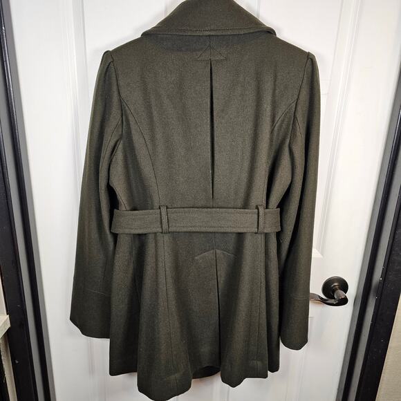 Women's Large Guess Red Wool Blend Long Trench Pea Coat Double-Breasted Military - Picture 2 of 12